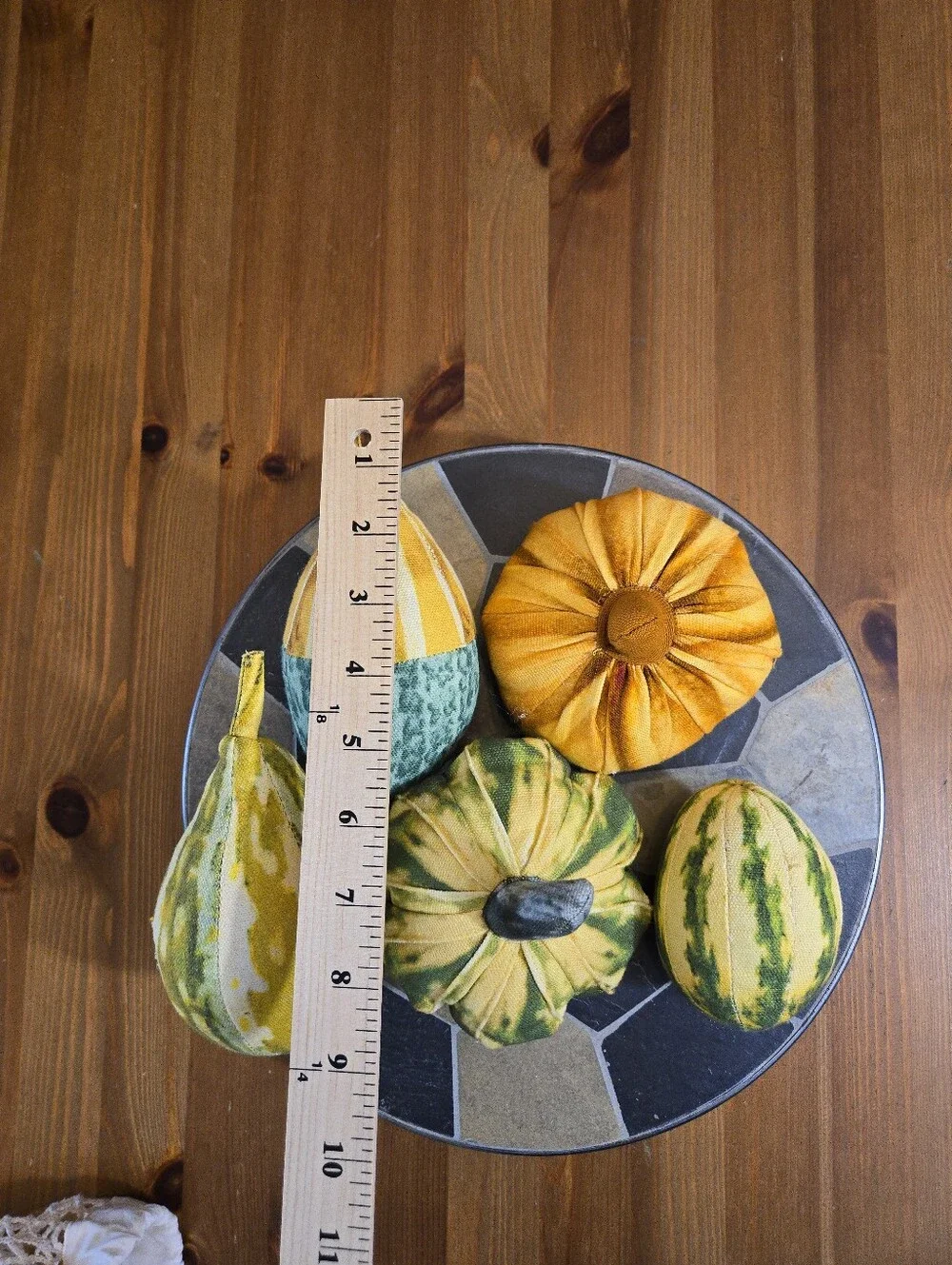 John Derian Fabric Fall Gourds - Yellow & Green Decorative Stuffed Fall Decor